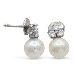 Effy 14k White Gold Pearl and Diamond Stud Earrings