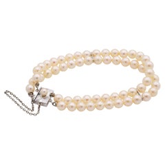 Vintage Mikimoto Silver Double Row Cultured Pearl Bracelet