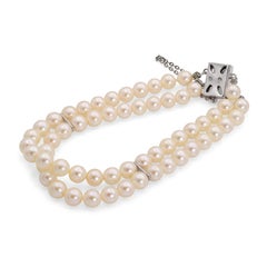 Vintage Mikimoto Silver Double Row Cultured Pearl Bracelet