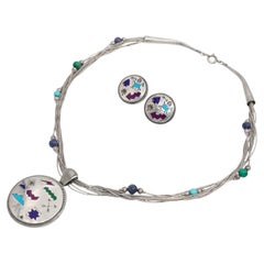 Vintage Carolyn Pollack Sterling Silver Multi Gemstone Necklace and Earrings Set