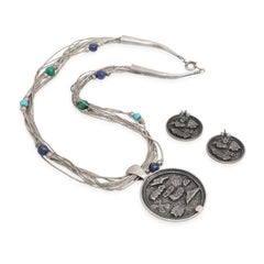 Vintage Carolyn Pollack Sterling Silver Multi Gemstone Necklace and Earrings Set