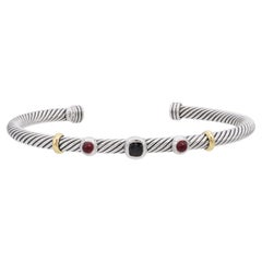 Bracciale a cuffia David Yurman Cable Renaissance in oro 18 carati e argento sterling con pietre miste