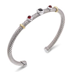 Bracciale a cuffia David Yurman Cable Renaissance in oro 18 carati e argento sterling con pietre miste