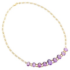 Collier vintage en or jaune 14 carats avec améthystes de tailles variées