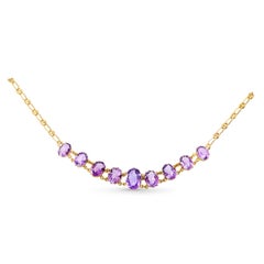 Collier vintage en or jaune 14 carats avec améthystes de tailles variées