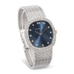 Montre vintage pour femme Audemars Piguet en or blanc 18 carats, sertie de diamants, cadran bleu marine