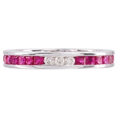 Vintage 14k White Gold Ruby and Diamond Channel Set Eternity Ring