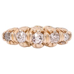 Antique Victorian 15k Yellow Gold Old European Cut Diamond Five Stone Ring