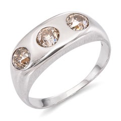 Vintage 10k White Gold Old European Cut Champagne Diamond Three Stone Ring
