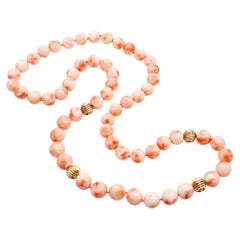 14k Yellow Gold Angel Skin Coral Beaded Strand Necklace
