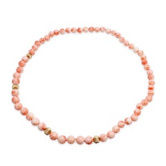 14k Yellow Gold Angel Skin Coral Beaded Strand Necklace