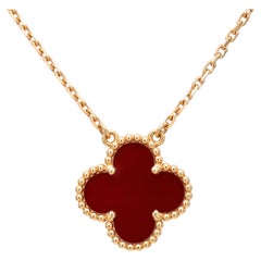 Van Cleef & Arpels 18k Yellow Gold Carnelian Vintage Alhambra Pendant Necklace