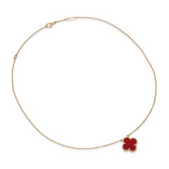 Van Cleef & Arpels 18k Yellow Gold Carnelian Vintage Alhambra Pendant Necklace