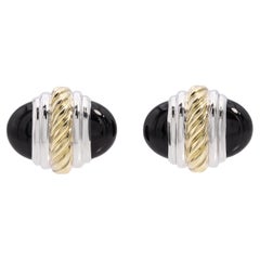 Boutons de manchette David Yurman en argent sterling et or jaune 14 carats, avec onyx noir
