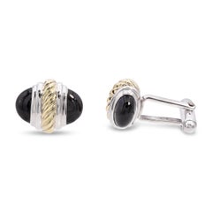 Boutons de manchette David Yurman en argent sterling et or jaune 14 carats, avec onyx noir