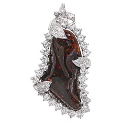 14k White Gold Precious Chocolate Mexican Opal and Diamond Pendant Brooch
