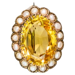 Antique Silver and Yellow Gold Citrine and Pearl Brooch