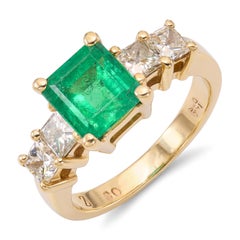 Anello vintage in oro giallo 14k con smeraldo e diamanti