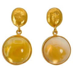 Boucles d'oreilles vintage Yossi Harari en or jaune 24 carats avec citrines en forme de goutte