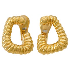 Vintage David Webb 18k Yellow Gold Textured Ear Clips