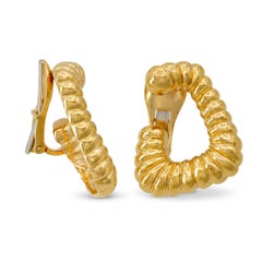 Vintage David Webb 18k Yellow Gold Textured Ear Clips
