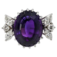 Vintage 18k White Gold Amethyst and Diamond Cocktail Ring