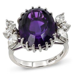 Vintage 18k White Gold Amethyst and Diamond Cocktail Ring