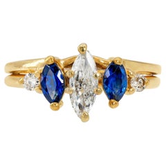 Vintage 14k Yellow Gold Diamond and Sapphire Five Stone Ring
