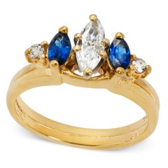 Vintage 14k Yellow Gold Diamond and Sapphire Five Stone Ring