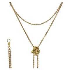 Antique Art Nouveau Yellow Gold Gibson Girl Slide Watch Chain Necklace