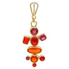 Vintage Suz Andreasen 14k Yellow Gold Fire Opal and Ruby Multi-Gemstone Pendant