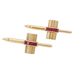 Vintage Tiffany & Co. 14k Yellow Gold Ruby Bar Cufflinks