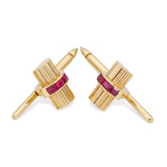 Vintage Tiffany & Co. 14k Yellow Gold Ruby Bar Cufflinks