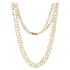 Vintage Ming 14k Yellow Gold Pearl & Orange Jade Double Strand Necklace