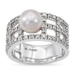 Mikimoto Platinum Akoya Pearl and Diamond Ring