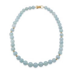 Vintage Ming’s 14k Yellow Gold Jadeite Graduated Bead Necklace