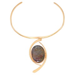 Art Smith 14K Yellow Gold Agate Modernist Sculptural Collar Drop Necklace