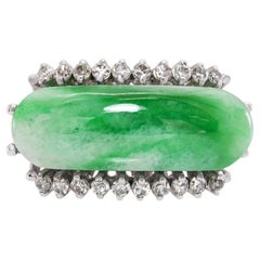 Vintage Jadeite and Diamond Bar Ring