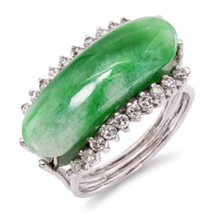 Vintage Jadeite and Diamond Bar Ring