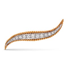 Vintage Van Clef & Arpels Platinum & 18k Yellow Gold Diamond Wave Brooch