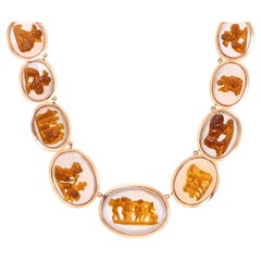 Antique Victorian Yellow Gold Agate Hardstone Multi Cameo Necklace
