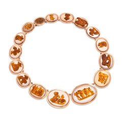 Antique Victorian Yellow Gold Agate Hardstone Multi Cameo Necklace