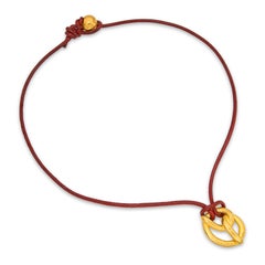 Vintage Yossi Harari 24k Yellow Gold Pretzel Pendant Leather Cord Necklace