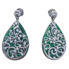 Gardens of Eden Earrings Certified Burmese A-Jadeite, 18K White Gold, Diamonds