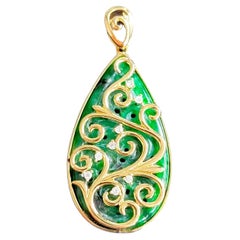 Pendentif Gardens of Babylon certifié A-Jadeite birmane, or blanc 18 carats, diamants