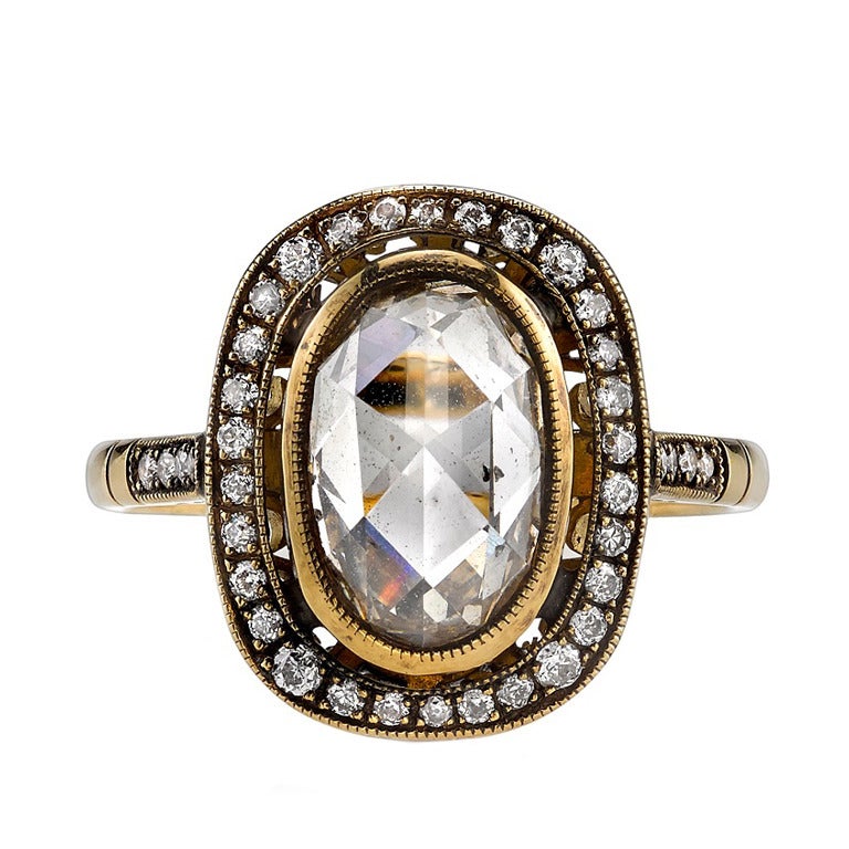 2 Carat Rose Cut Diamond Gold Engagement Ring