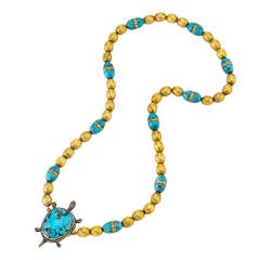 Victorian Turquoise Gold Turtle Necklace