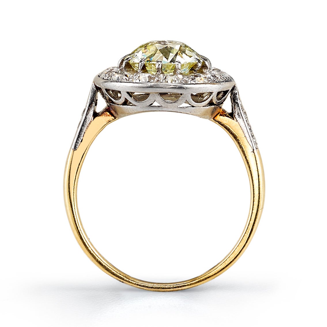 Art Deco Yellow Diamond Gold Platinum Cluster Engagement Ring