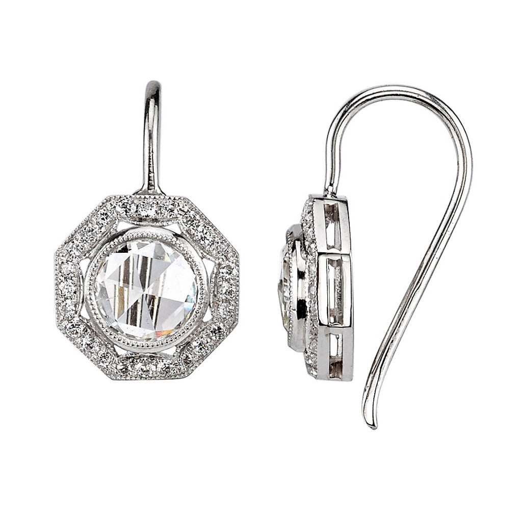 Sweet Rose Cut Diamond Platinum Earrings
