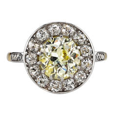 Yellow Diamond Gold Platinum Cluster Engagement Ring